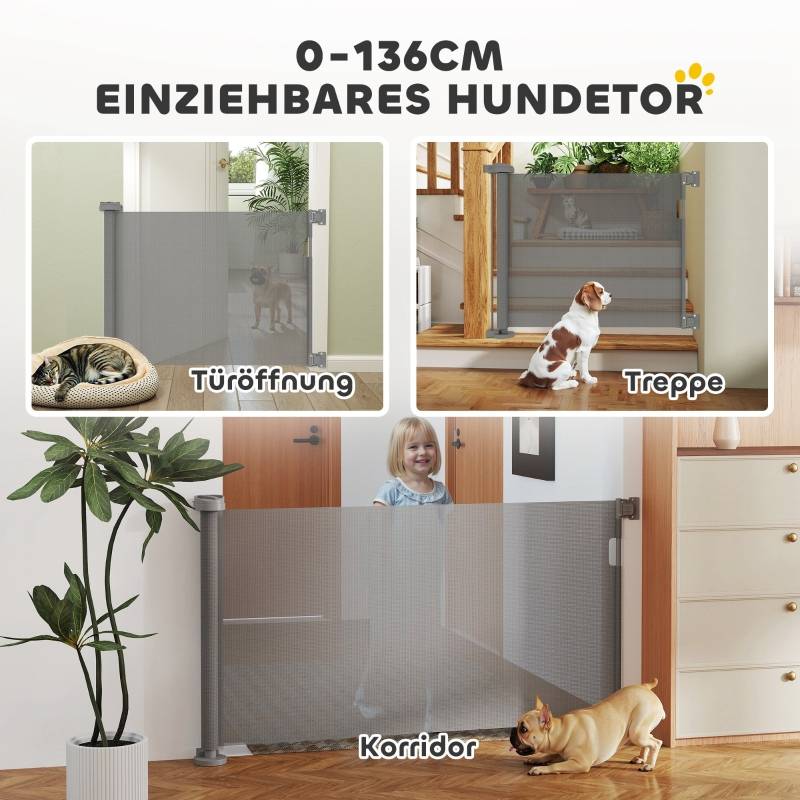 Barrière Sécurité Extensible Maille Escaliers Portes Chiens 136cm Gris - ComfortXL Pet Living - Image 3