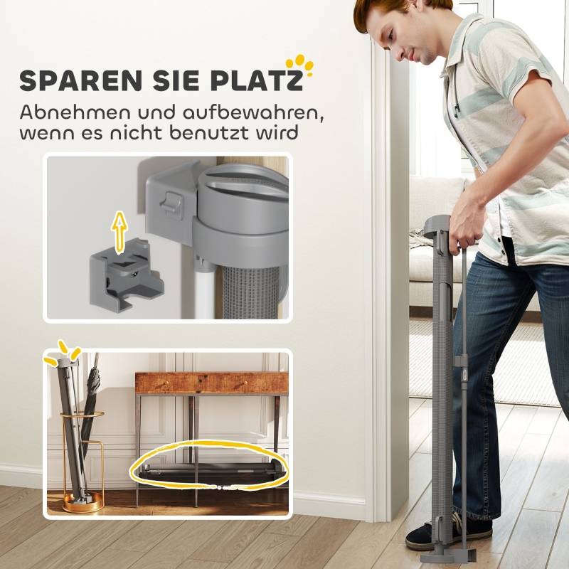 Barrière Sécurité Extensible Maille Escaliers Portes Chiens 136cm Gris - ComfortXL Pet Living - Image 5