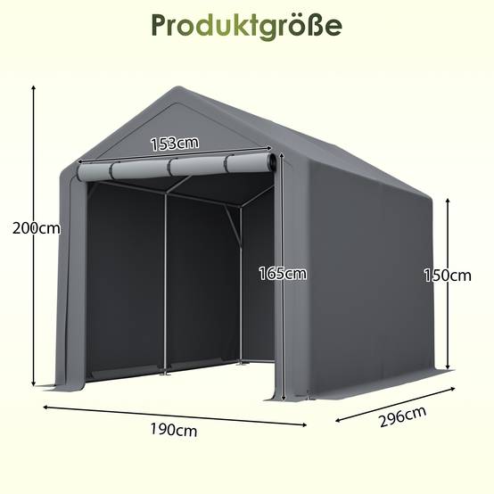 Abri multifonction gris foncé 296×190×200cm, garage à vélos, abri de jardin, tente à outils et tente de stockage - Image 2