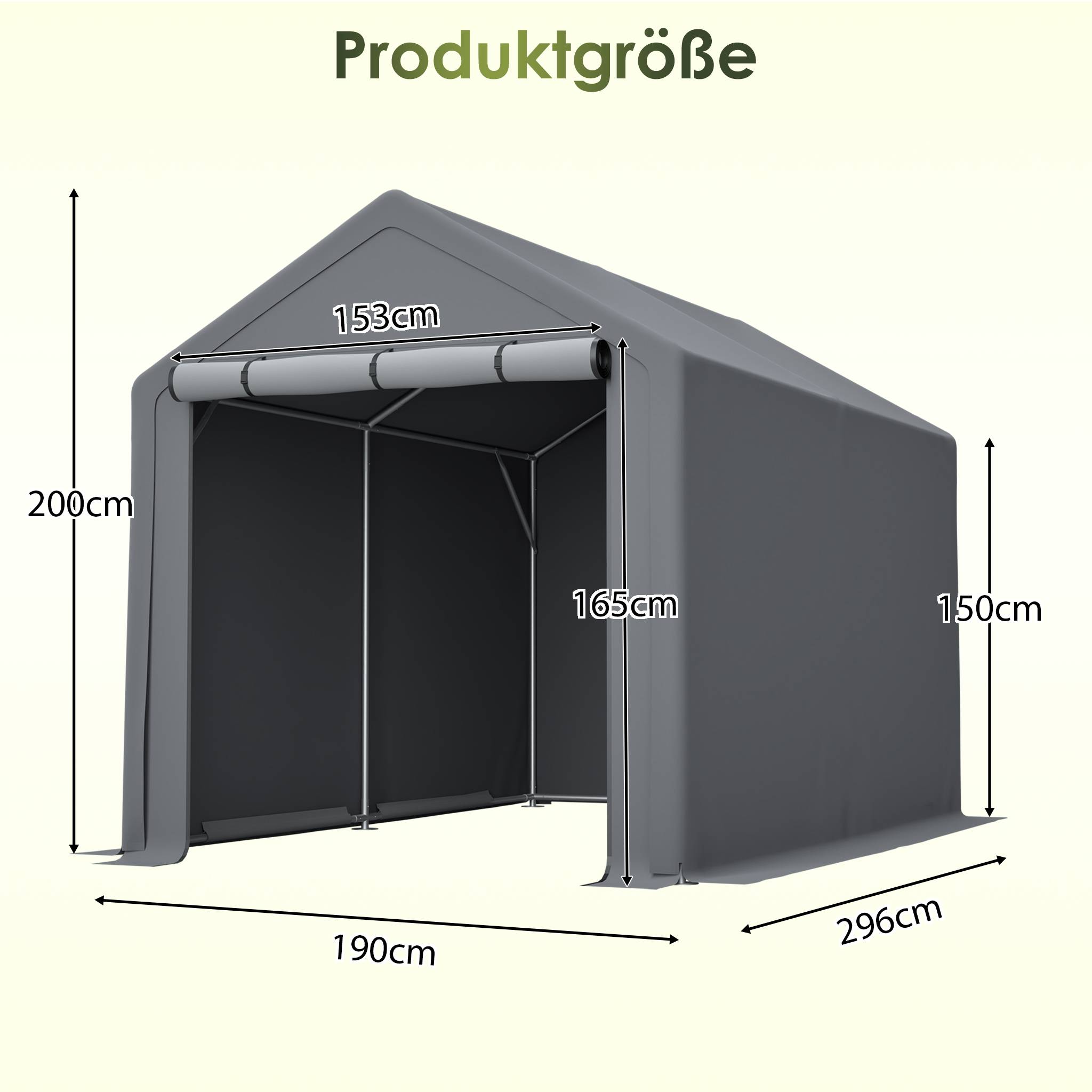 Abri multifonction gris foncé 296×190×200cm, garage à vélos, abri de jardin, tente à outils et tente de stockage - Image 2