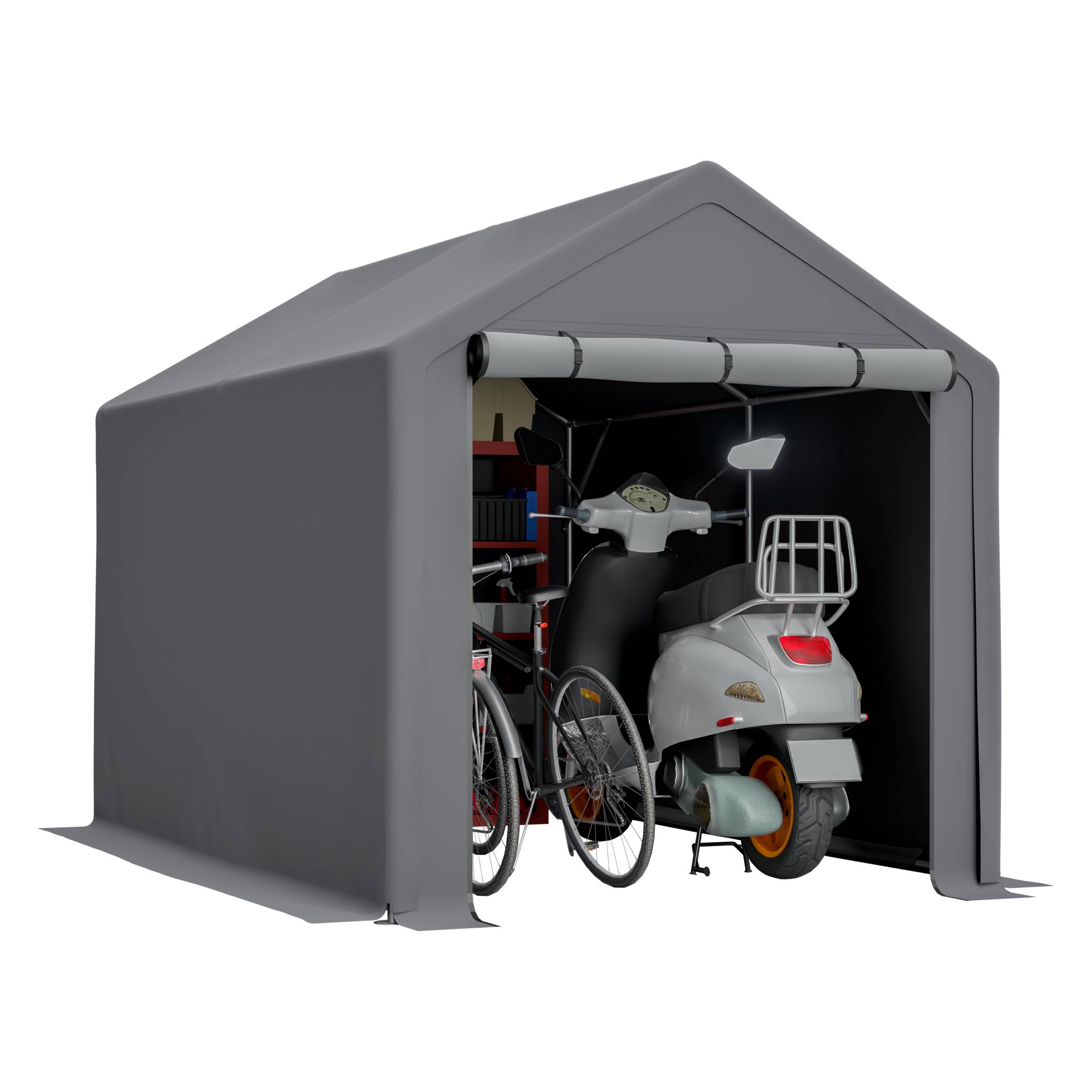 Abri multifonction gris foncé 296×190×200cm, garage à vélos, abri de jardin, tente à outils et tente de stockage - Image 10