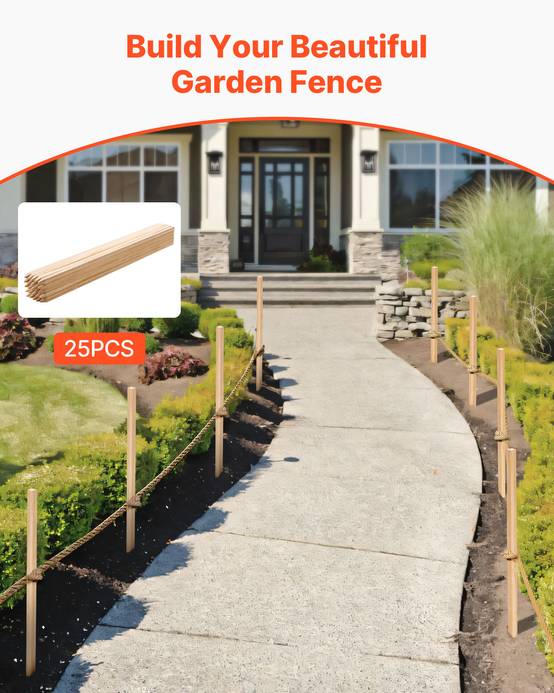 VEVOR Piquets Clôture Jardin Bois Poteaux à Pointe 25 PCS 19,05x19,05x914,4 mm - Image 2