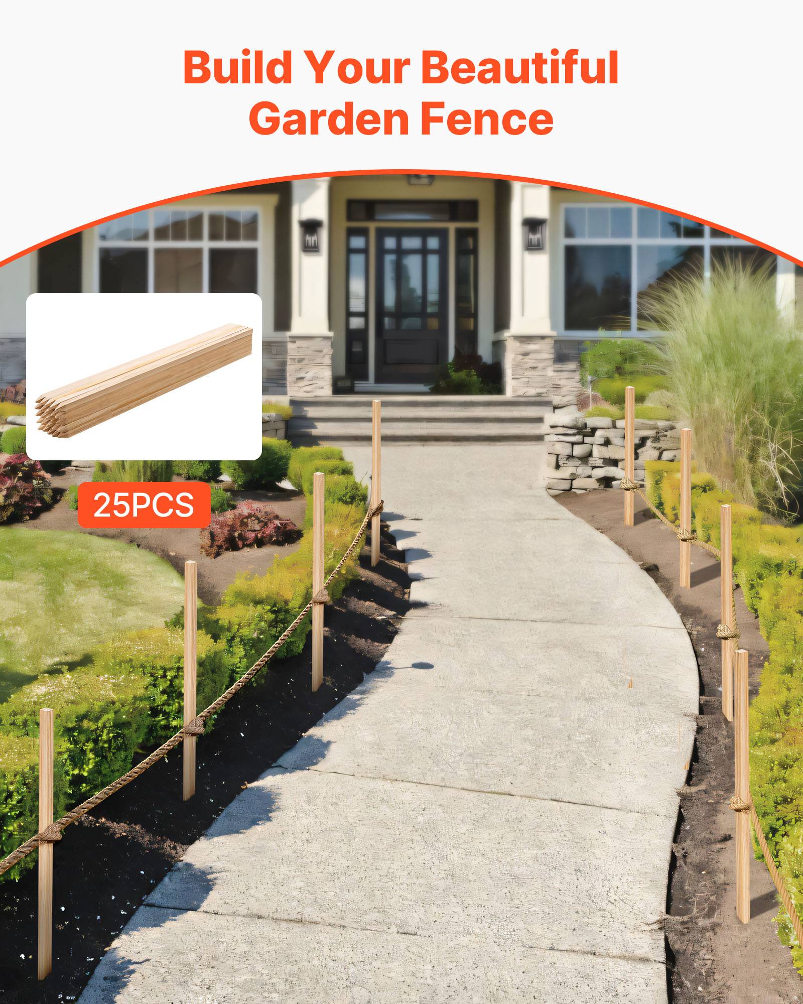 VEVOR Piquets Clôture Jardin Bois Poteaux à Pointe 25 PCS 19,05x19,05x914,4 mm - Image 2