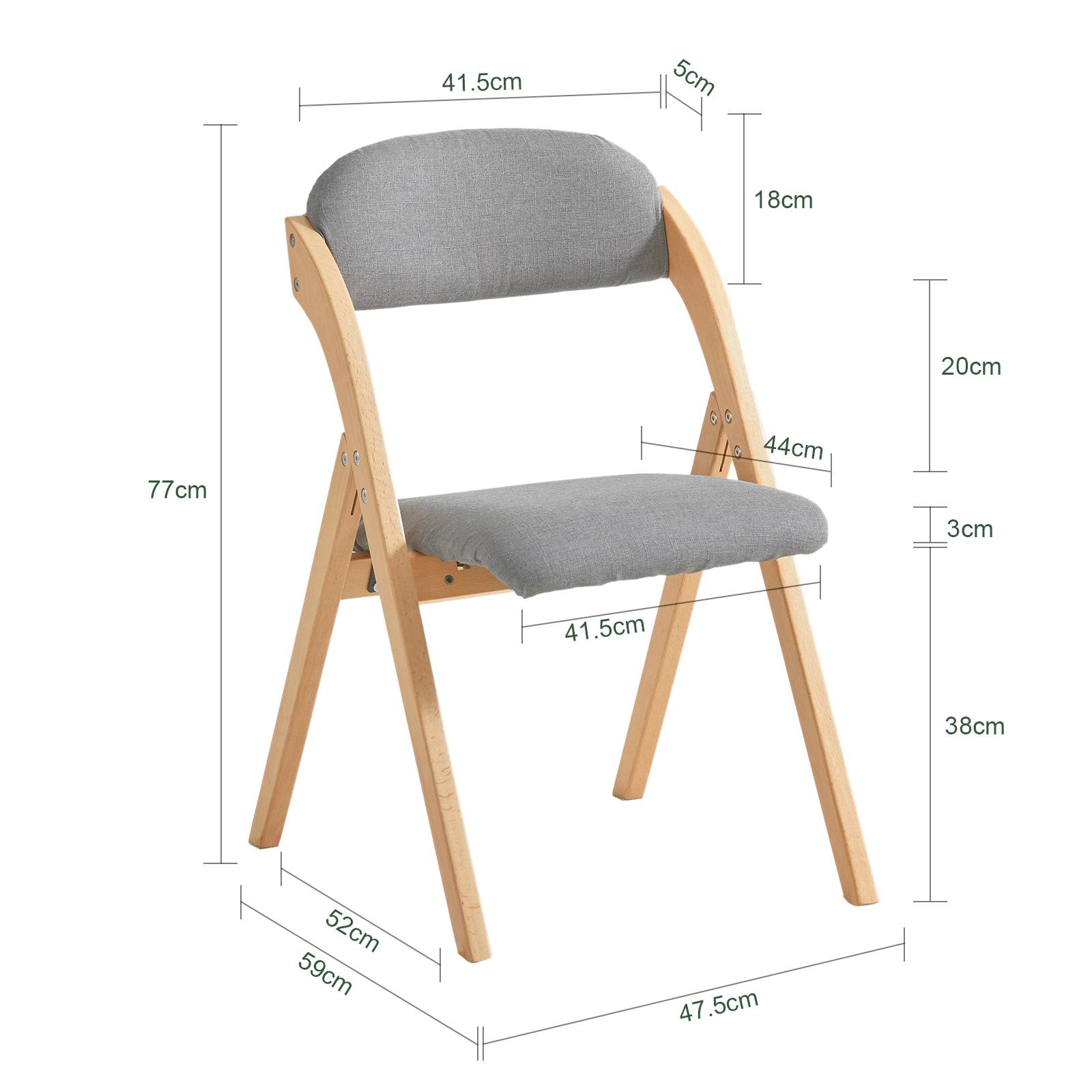 SoBuy Chaise Pliante Rembourrée Ergonomique - Bureau et Cuisine Compacte pour Petits Espaces, Gris Clair, Modèle FST92-N - Image 3