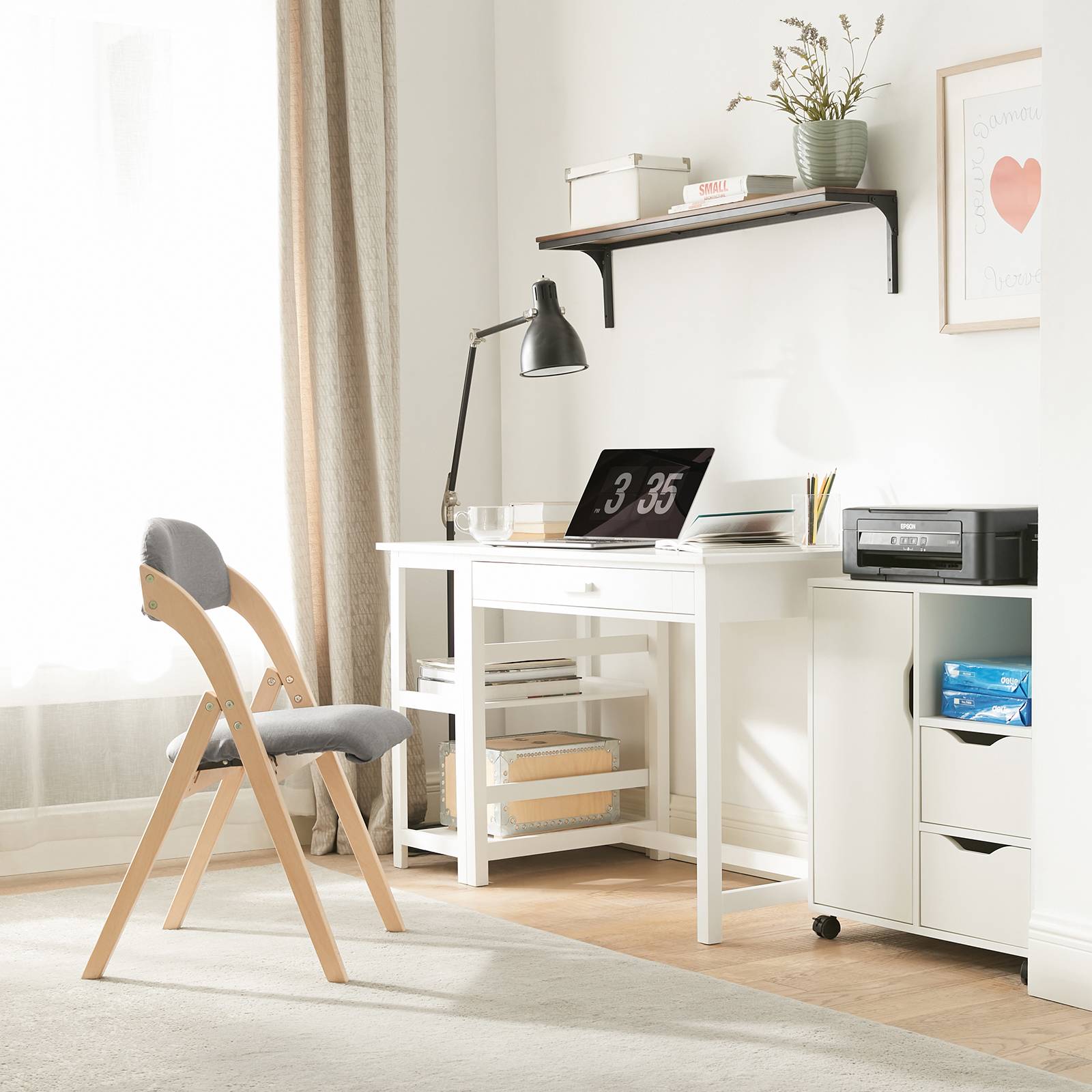 SoBuy Chaise Pliante Rembourrée Ergonomique - Bureau et Cuisine Compacte pour Petits Espaces, Gris Clair, Modèle FST92-N - Image 2