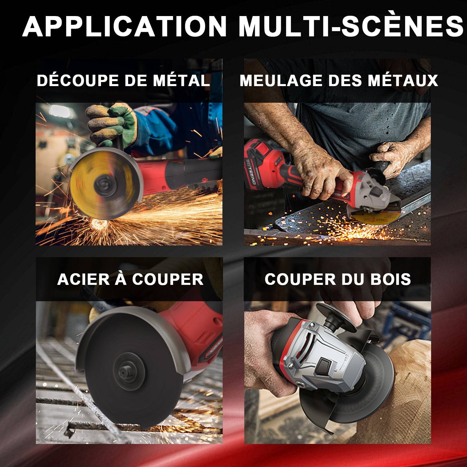 Meuleuse d'angle sans fil, 21V 1000W avec 2 Batteries 4.0Ah, 9100RPM Moteur Brushless, Disques de Coupe 125mm, Disque à Lamelles Pour Couper, Meuler - Image 4