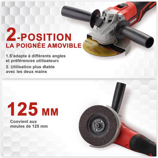 Meuleuse d'angle sans fil, 21V 1000W avec 2 Batteries 4.0Ah, 9100RPM Moteur Brushless, Disques de Coupe 125mm, Disque à Lamelles Pour Couper, Meuler - Image 5