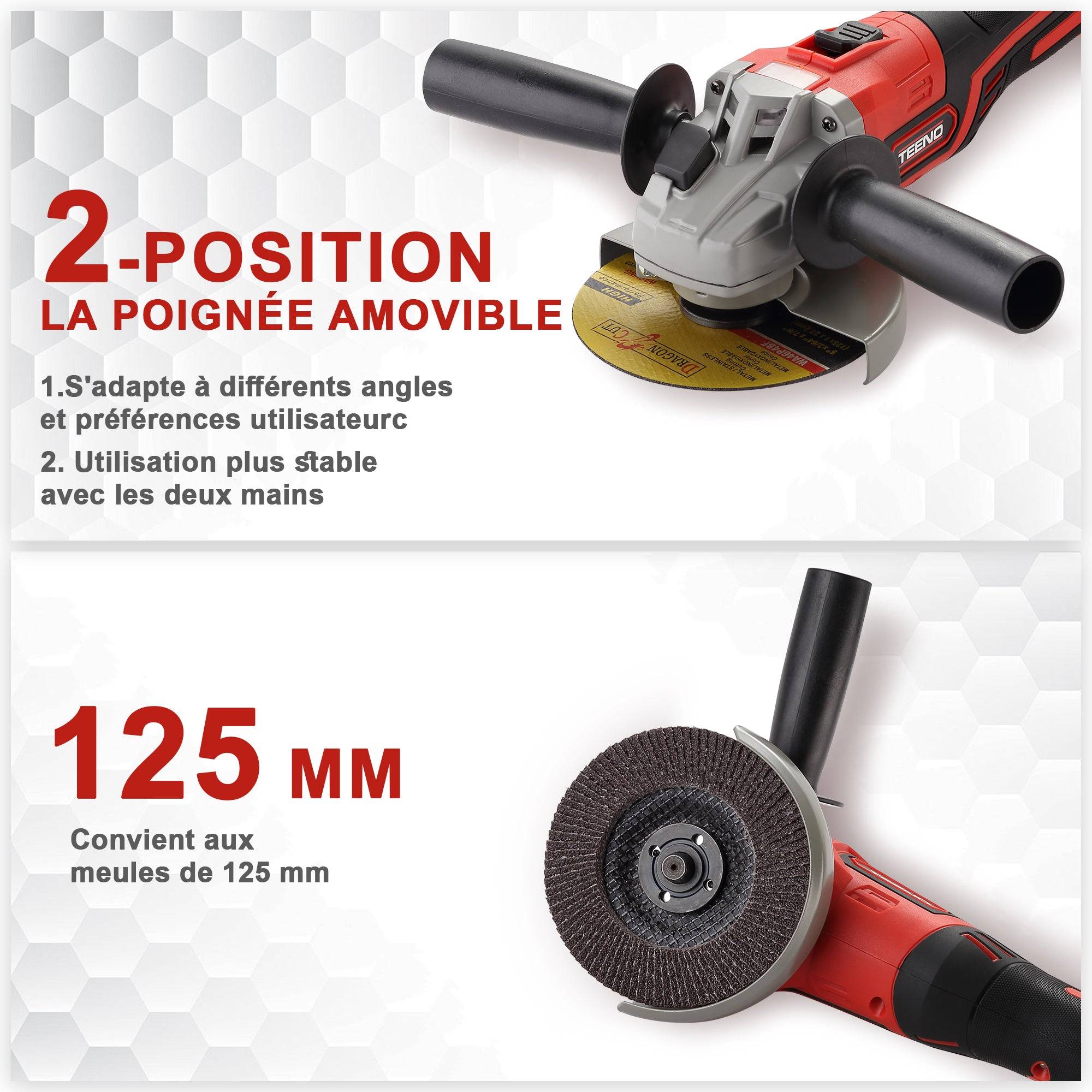 Meuleuse d'angle sans fil, 21V 1000W avec 2 Batteries 4.0Ah, 9100RPM Moteur Brushless, Disques de Coupe 125mm, Disque à Lamelles Pour Couper, Meuler - Image 5