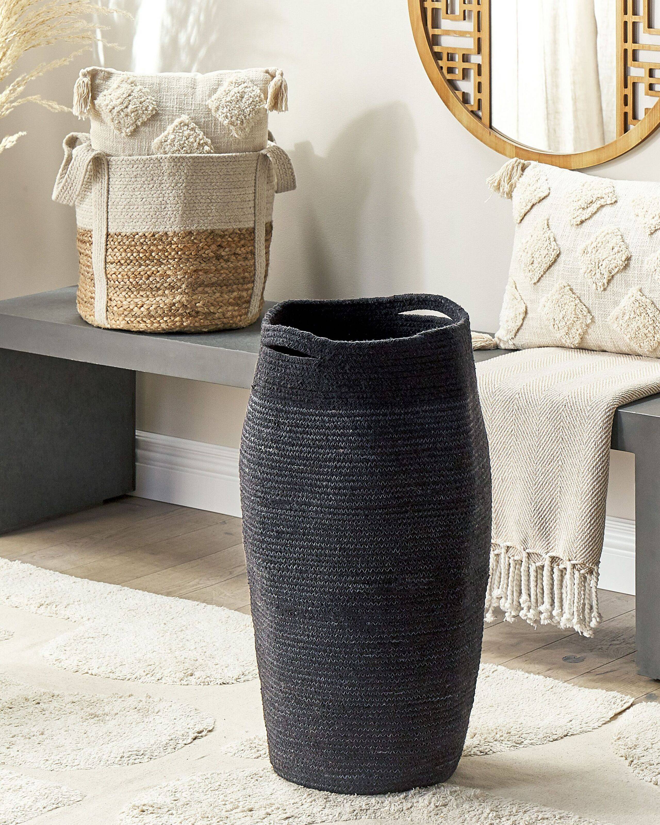 Beliani - Panier Noir en Coton 33 cm de Diamètre Corbeille à Linge Faite Main Tressée Rangement à Rayures pour Intérieur Accessoire - Image 2