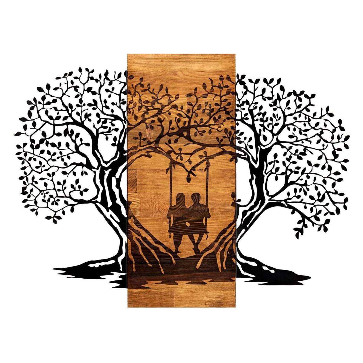 Hanah Home - Décoration murale en métal et bois Amoureux sur balançoire - Image 1