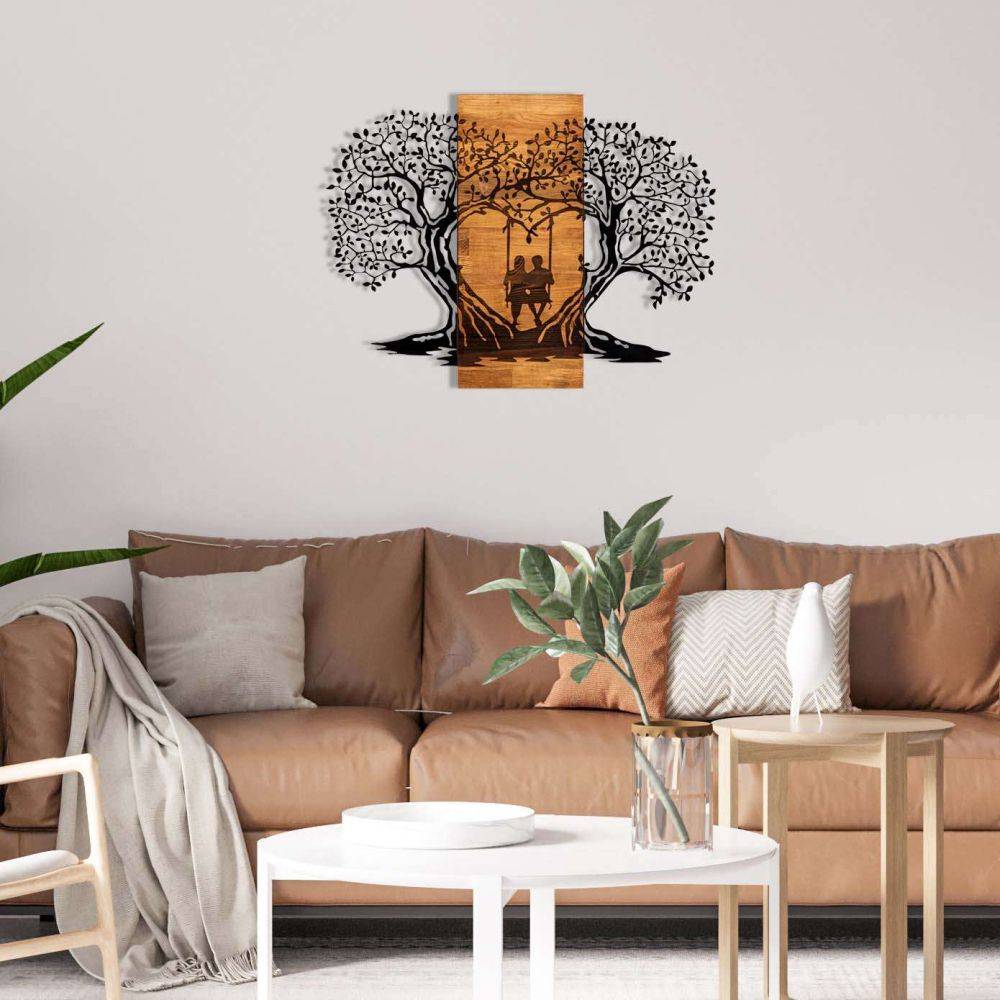 Hanah Home - Décoration murale en métal et bois Amoureux sur balançoire - Image 2