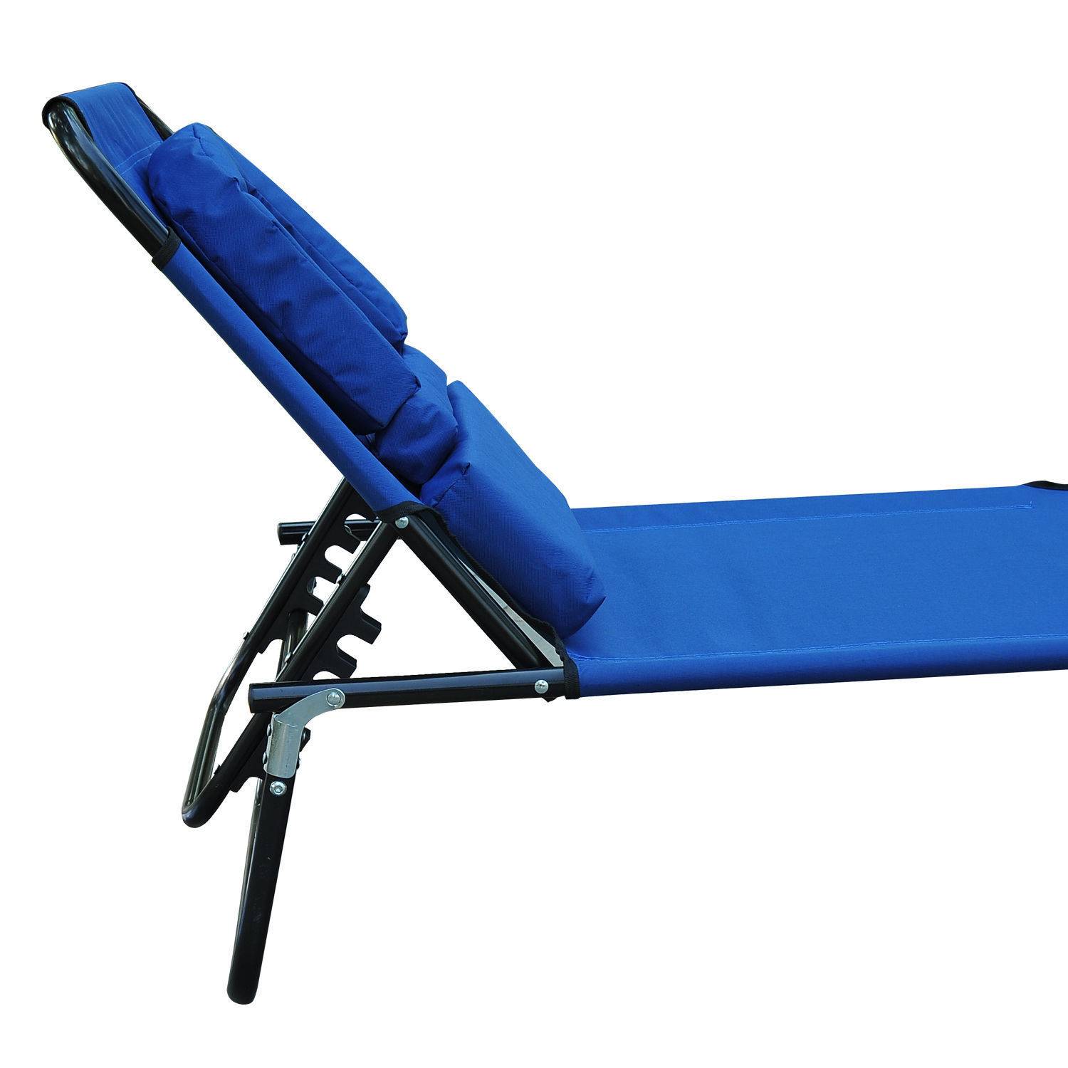 Transat pliant de jardin bleu avec appui-tête, dossier réglable 4 positions, ouverture visage, charge max 120 kg - Image 10