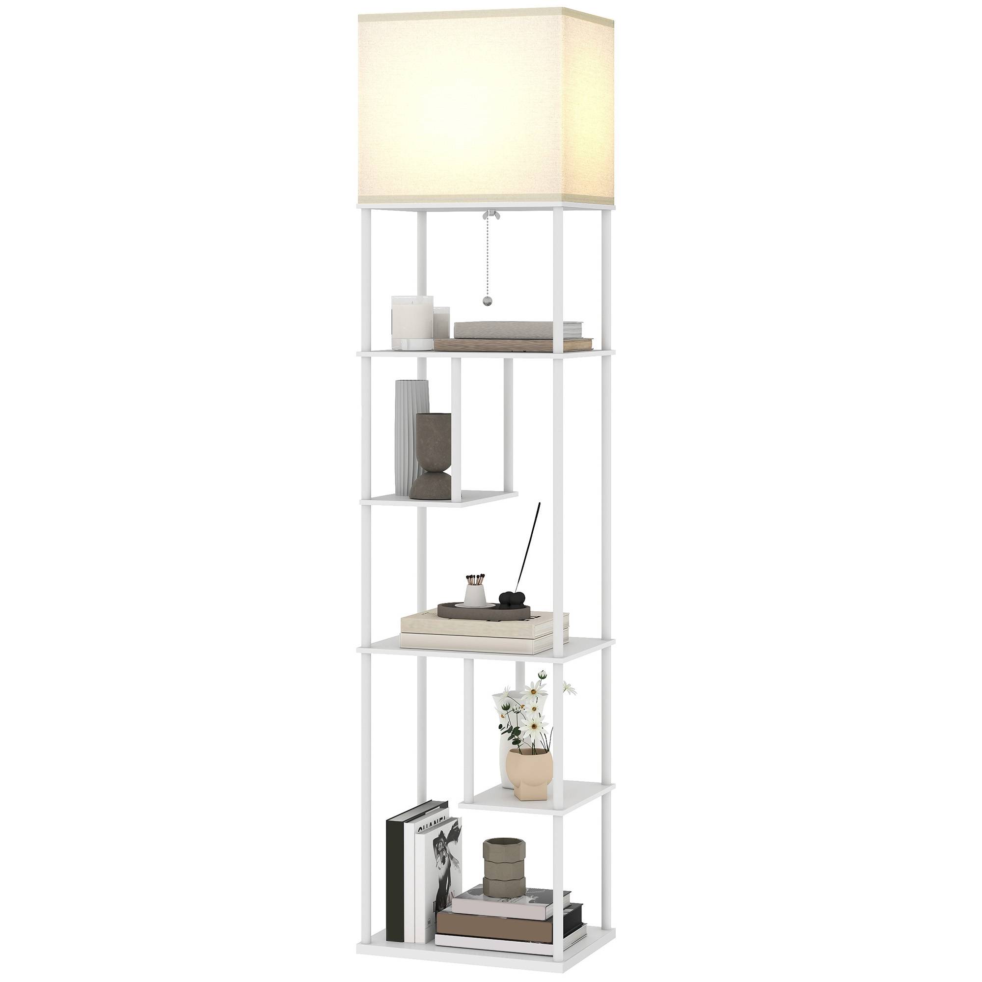 Lampadaire blanc à étagères plage lumineuse 3000K–6500K télécommande douille E27 - Image 2
