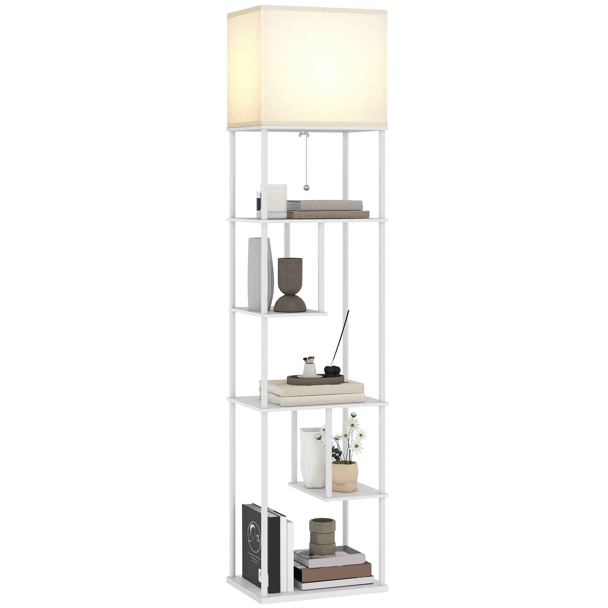 Lampadaire blanc à étagères plage lumineuse 3000K–6500K télécommande douille E27 - Image 1