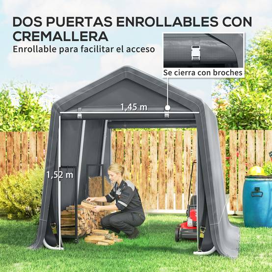 Abri vélo de jardin avec structure métallique, 2 portes zippées, imperméable, résistant aux UV, 2,4 x 2 x 2 m, gris foncé - Image 7