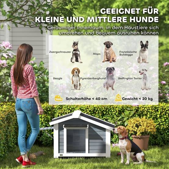 Niche pour chien bois de sapin extérieur étanche avec fenêtre 98x76x69,5cm gris - ComfortXL Outdoor Living - Image 7