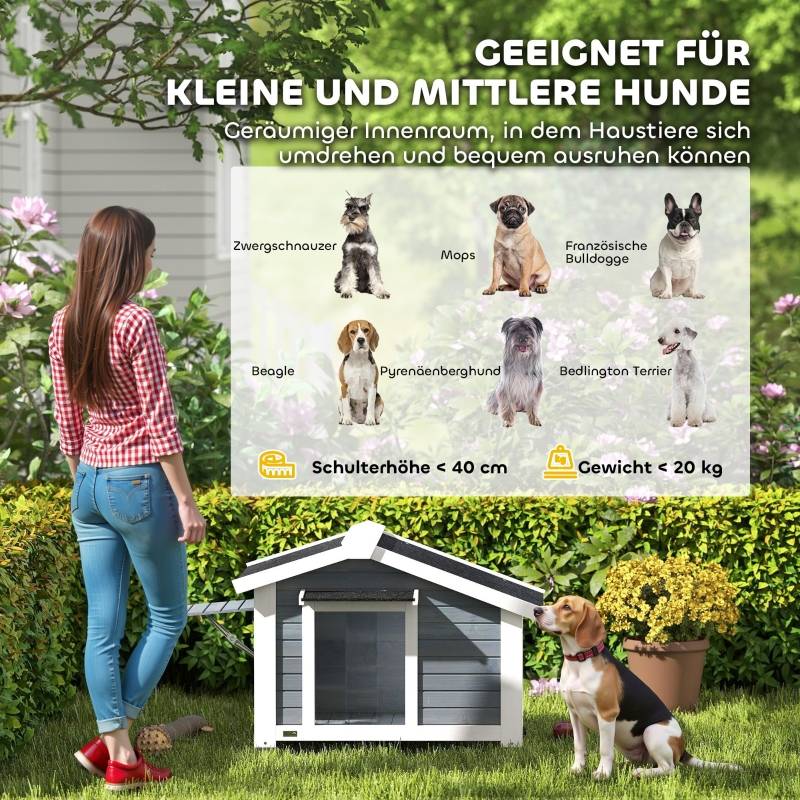 Niche pour chien bois de sapin extérieur étanche avec fenêtre 98x76x69,5cm gris - ComfortXL Outdoor Living - Image 7