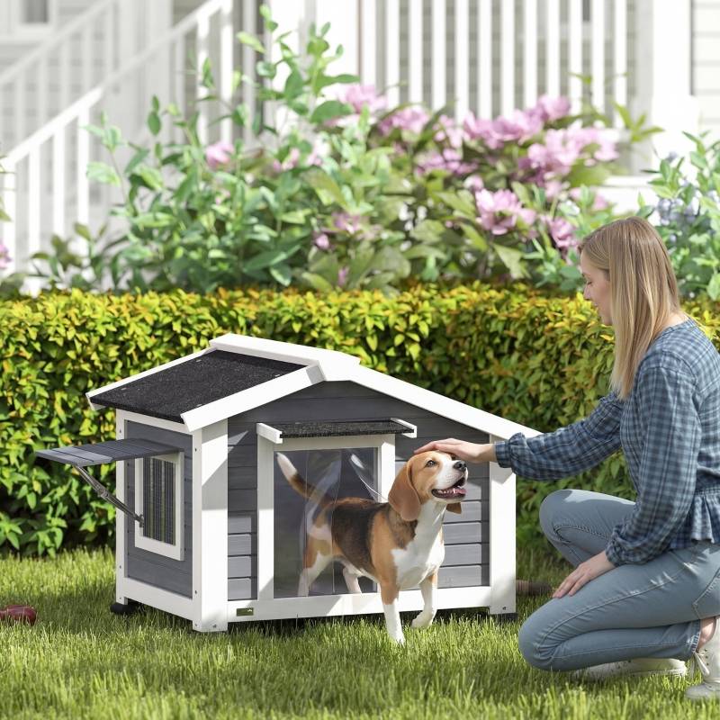 Niche pour chien bois de sapin extérieur étanche avec fenêtre 98x76x69,5cm gris - ComfortXL Outdoor Living - Image 1