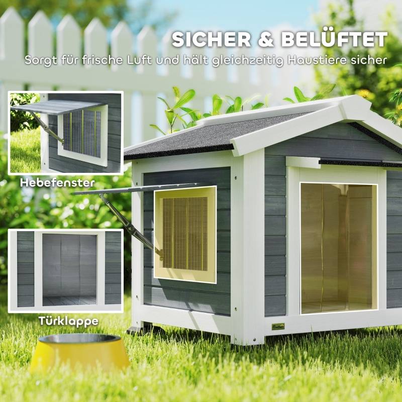 Niche pour chien bois de sapin extérieur étanche avec fenêtre 98x76x69,5cm gris - ComfortXL Outdoor Living - Image 4