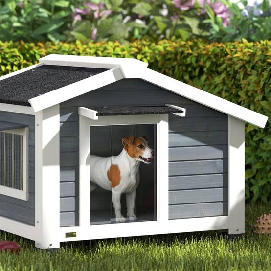 Niche pour chien bois de sapin extérieur étanche avec fenêtre 98x76x69,5cm gris - ComfortXL Outdoor Living - Image 8
