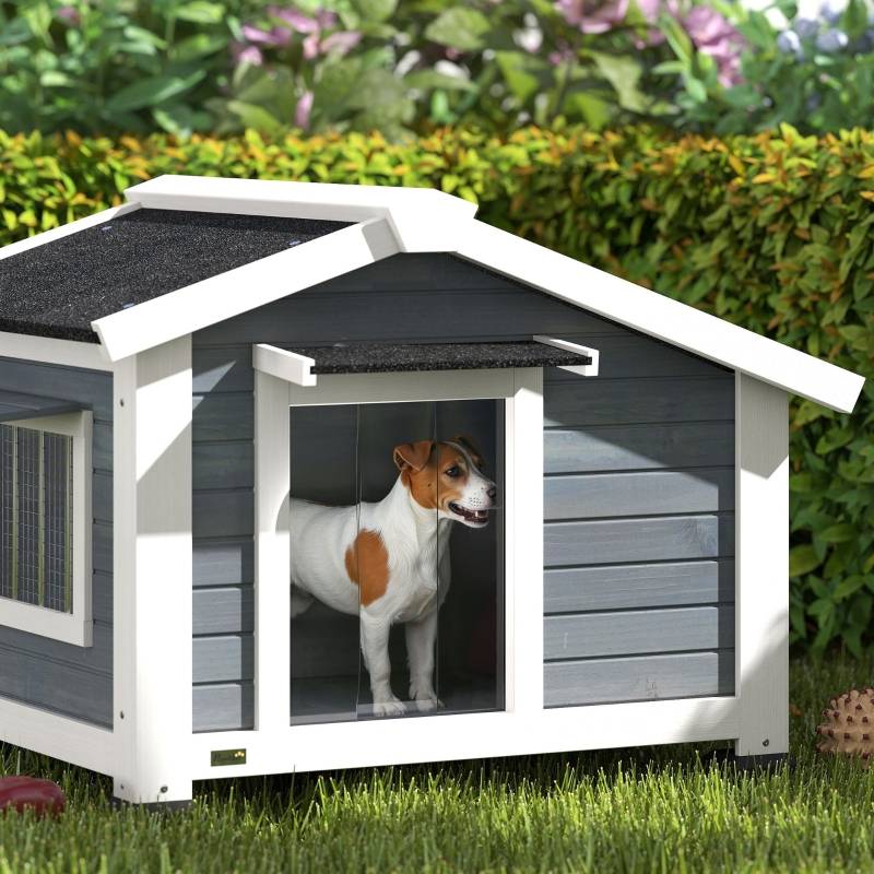 Niche pour chien bois de sapin extérieur étanche avec fenêtre 98x76x69,5cm gris - ComfortXL Outdoor Living - Image 8