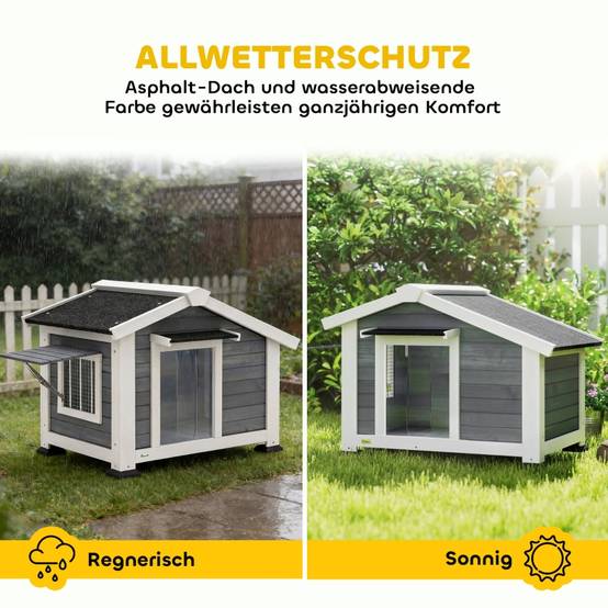 Niche pour chien bois de sapin extérieur étanche avec fenêtre 98x76x69,5cm gris - ComfortXL Outdoor Living - Image 5