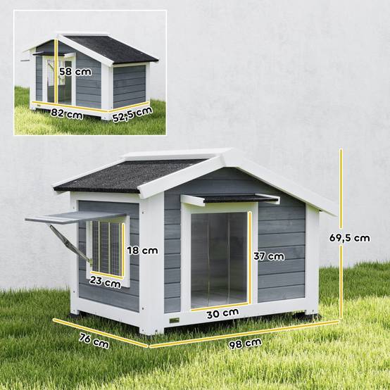 Niche pour chien bois de sapin extérieur étanche avec fenêtre 98x76x69,5cm gris - ComfortXL Outdoor Living - Image 3