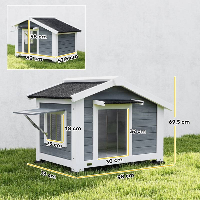 Niche pour chien bois de sapin extérieur étanche avec fenêtre 98x76x69,5cm gris - ComfortXL Outdoor Living - Image 3