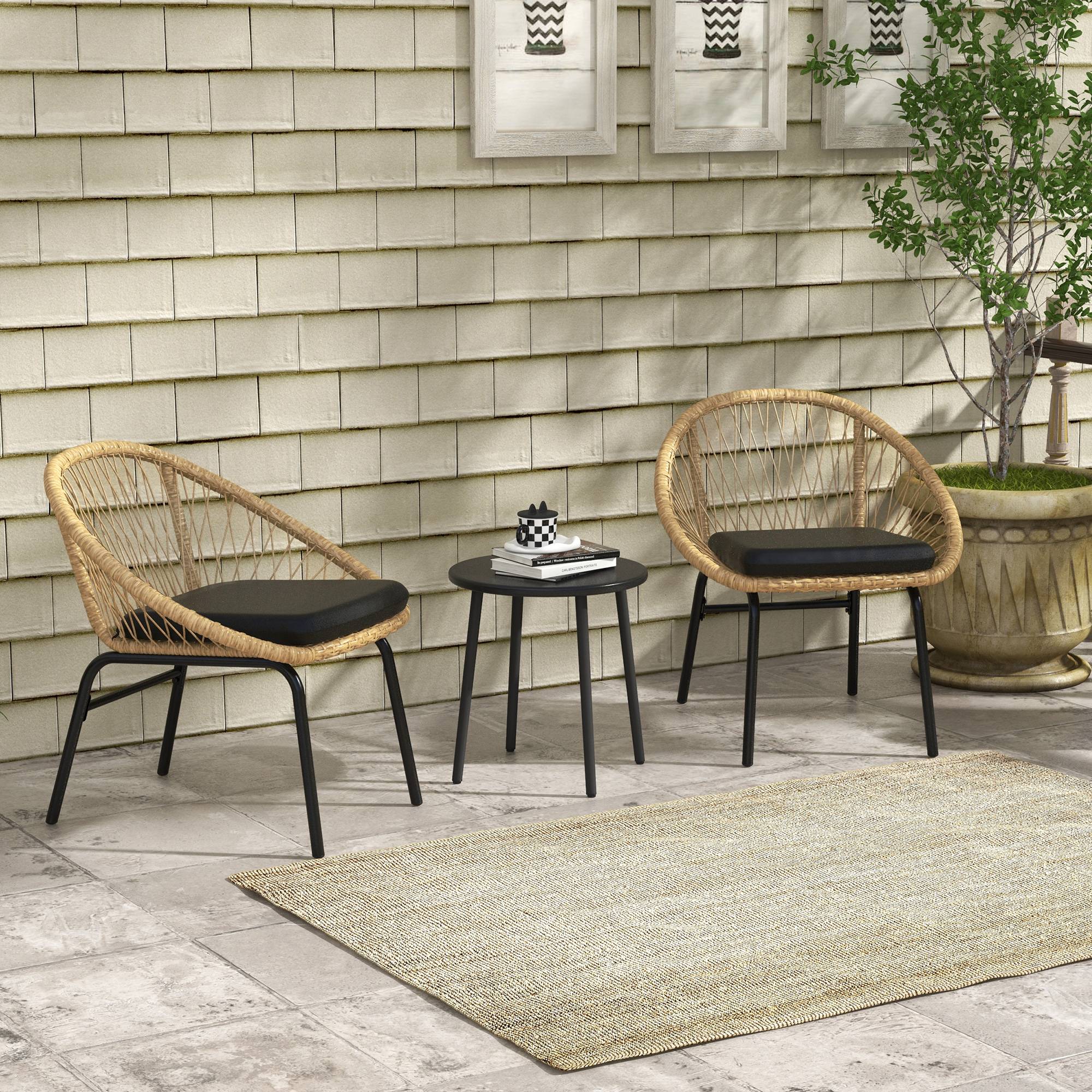 Sans Marque - Ensemble mobilier jardin rotin jaune 2 fauteuils table - Image 3