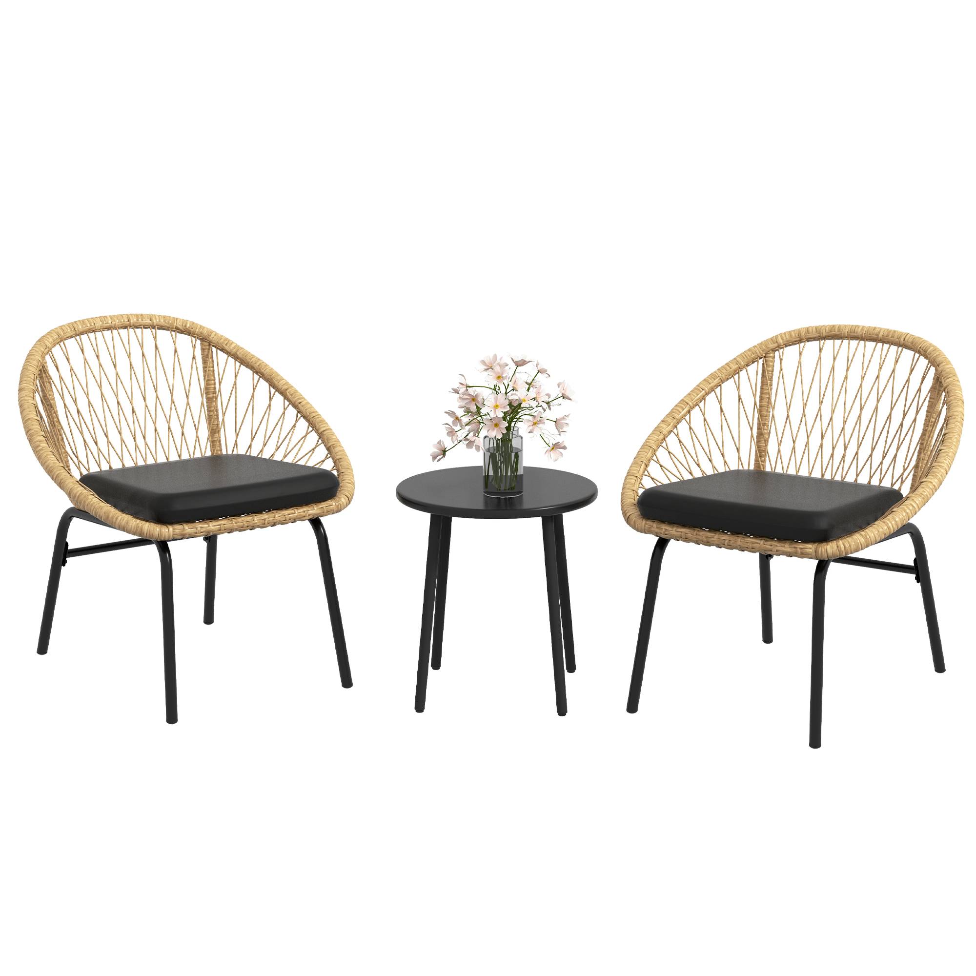 Sans Marque - Ensemble mobilier jardin rotin jaune 2 fauteuils table - Image 1