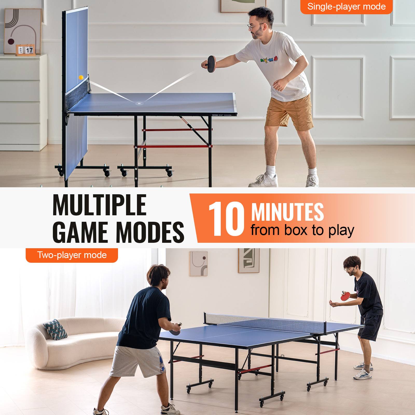 Vevor - VEVOR Table ping-pong pliable, MDF 12 mm. Filet rapide, roues verrouillables. Intérieur. - Image 4