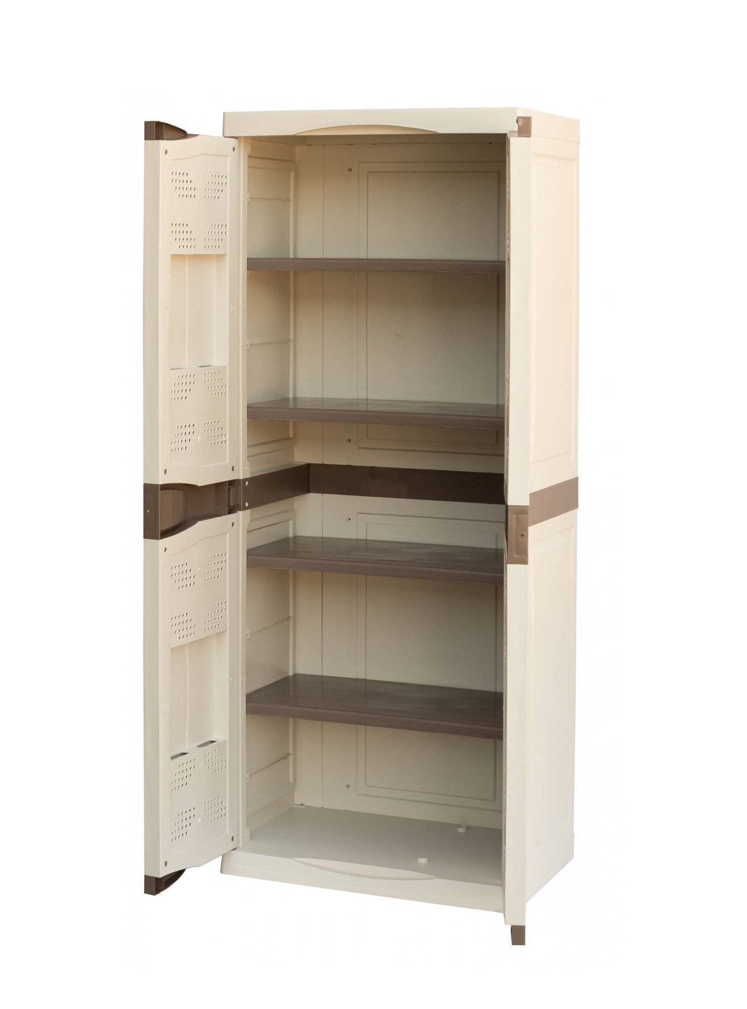 Dmora - Armoire d'extérieur Dbattistin, Armoire de balcon polyvalente, Armoire d'extérieur 2 portes, Beige et Marron, Finition élégante, 70x47h179 cm - Dmora - Image 4