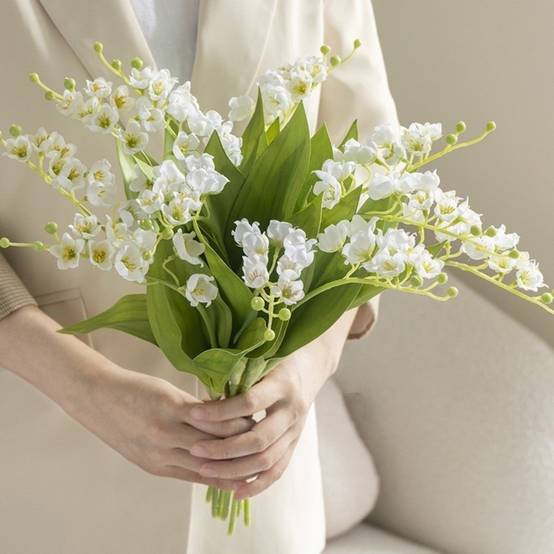 Fleurs de Muguet Artificielles Blanc - Lot de 5 Branches - Bouquet de Mariage Élégant - Lytech - Image 2