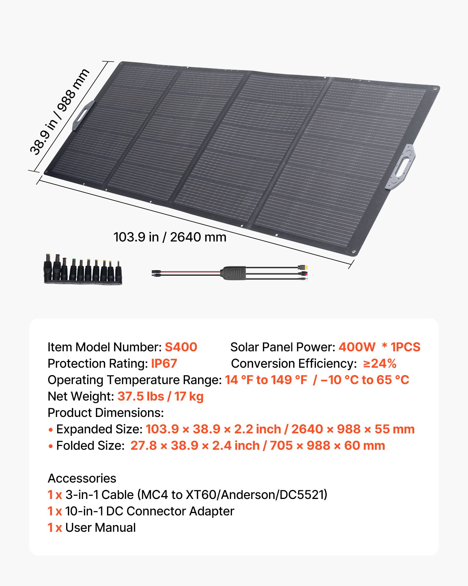 Vevor - VEVOR Panneau Solaire Portable Chargeur Solaire Pliable Monocristallin 400 W - Image 7