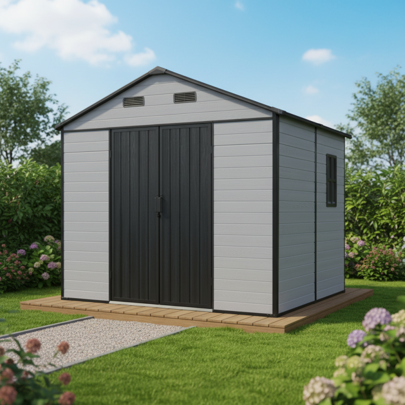 Abri de jardin 5,69m² résine polypropylène gris avec plancher et fenêtres Jôbu Dickins - Image 2