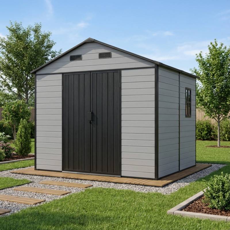 Abri de jardin 5,69m² résine polypropylène gris avec plancher et fenêtres Jôbu Dickins - Image 1