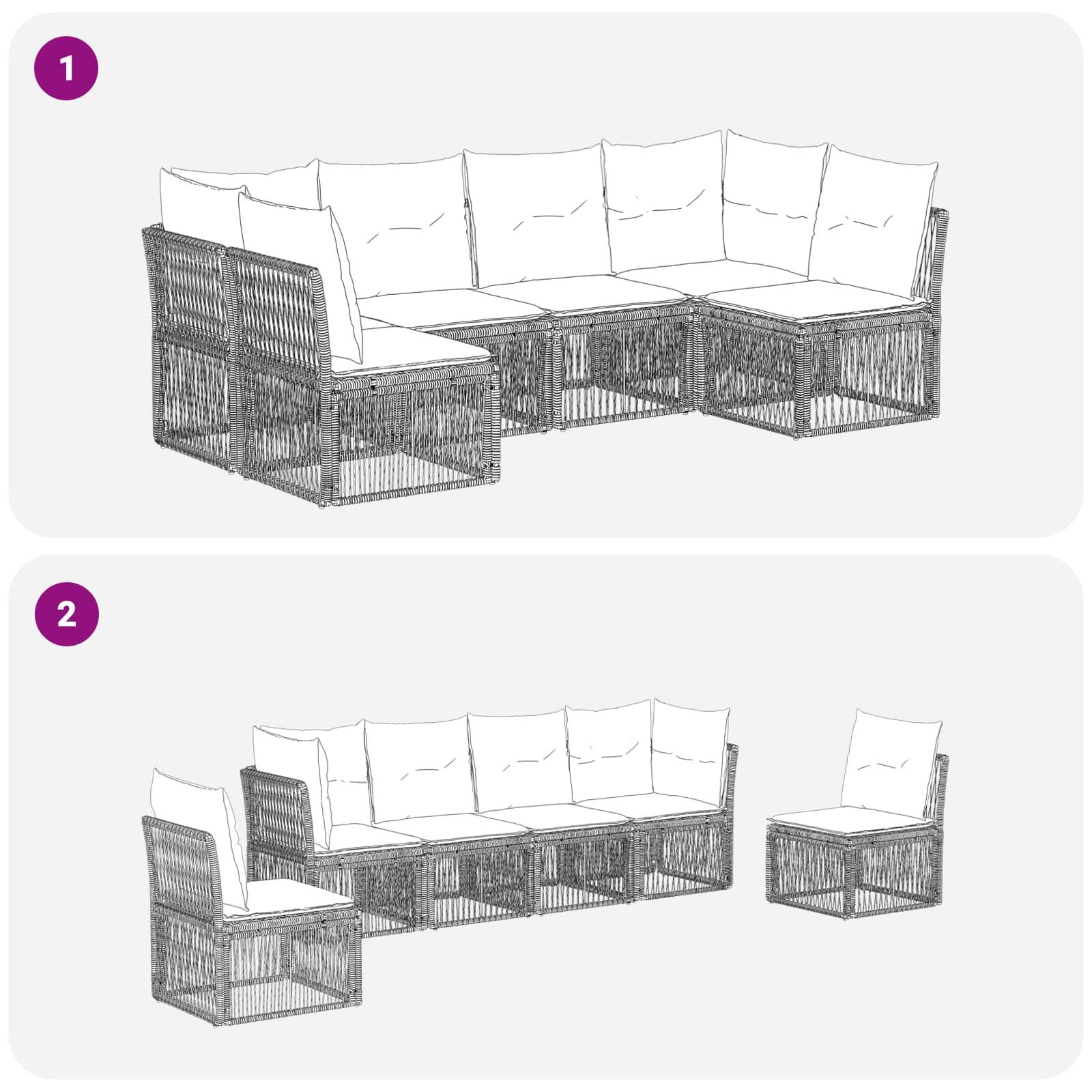 Vidaxl - Ensemble de canapé de jardin 6 pcs-Salons de jardin 6 place Gris polyrotin 501676 - Image 6