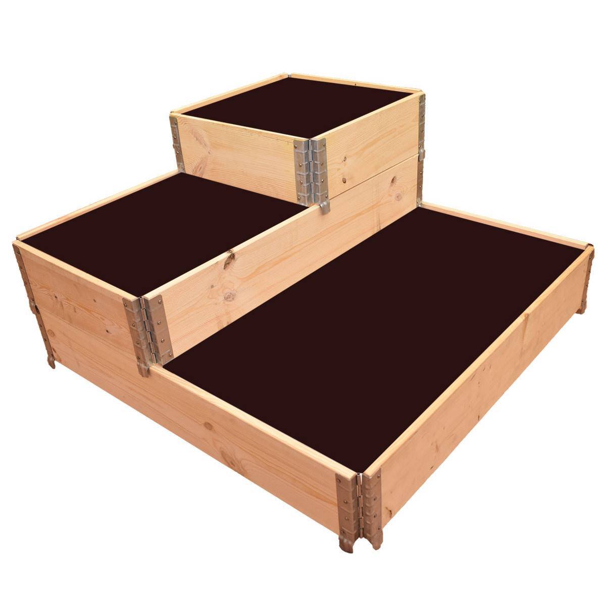 Carré potager en bois naturel 3 étages 1200 x 1200mm - Image 1