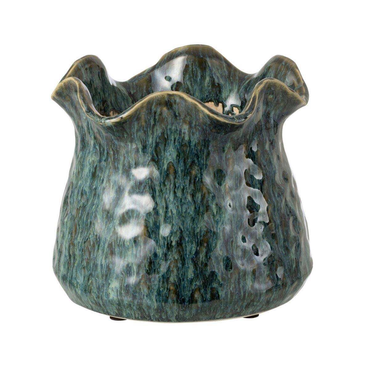 J-Line - Cache-Pot Déco en Argile "Roni" 20cm Bleu - Image 1