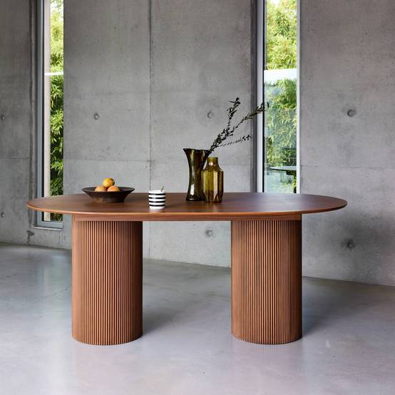 Table à manger oblongue décor bois sculpté 4-6 places. couleur noyer. 180cm | sweeek - Image 3