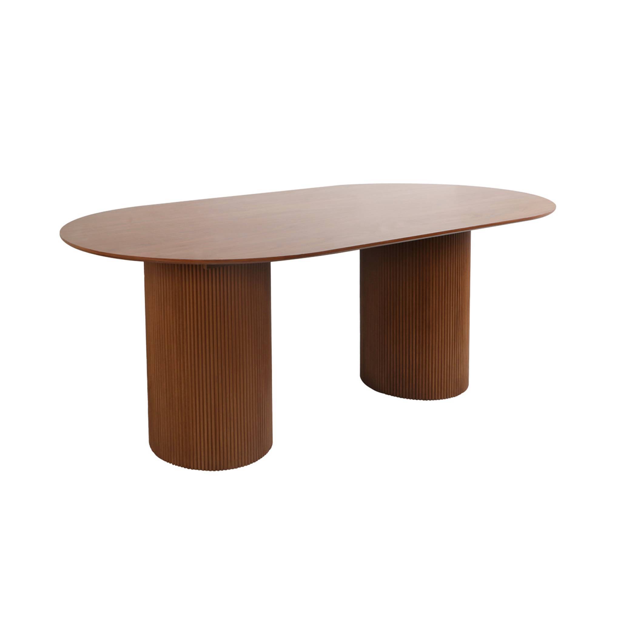 Table à manger oblongue décor bois sculpté 4-6 places. couleur noyer. 180cm | sweeek - Image 2