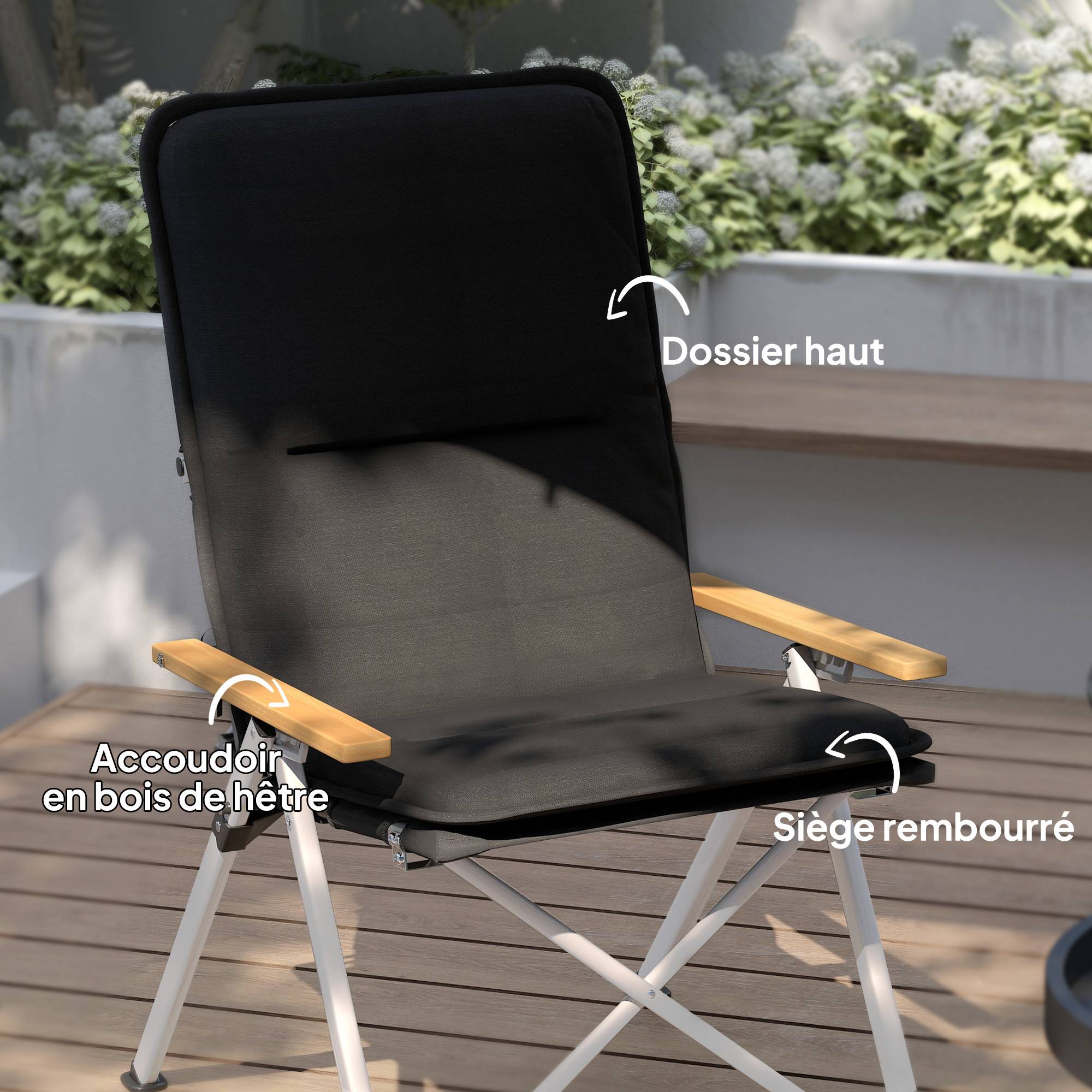 Chaise de camping pliante aluminium noir 59 x 67 x 96 cm - PANGIVO - Image 8