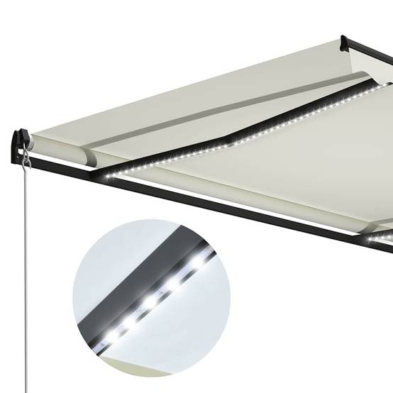 Store Banne Manuel avec Éclairage LED Aluminium pour Ambiance Extérieure Crème 300x250 cm – ComfortXL Outdoor Living - Image 5