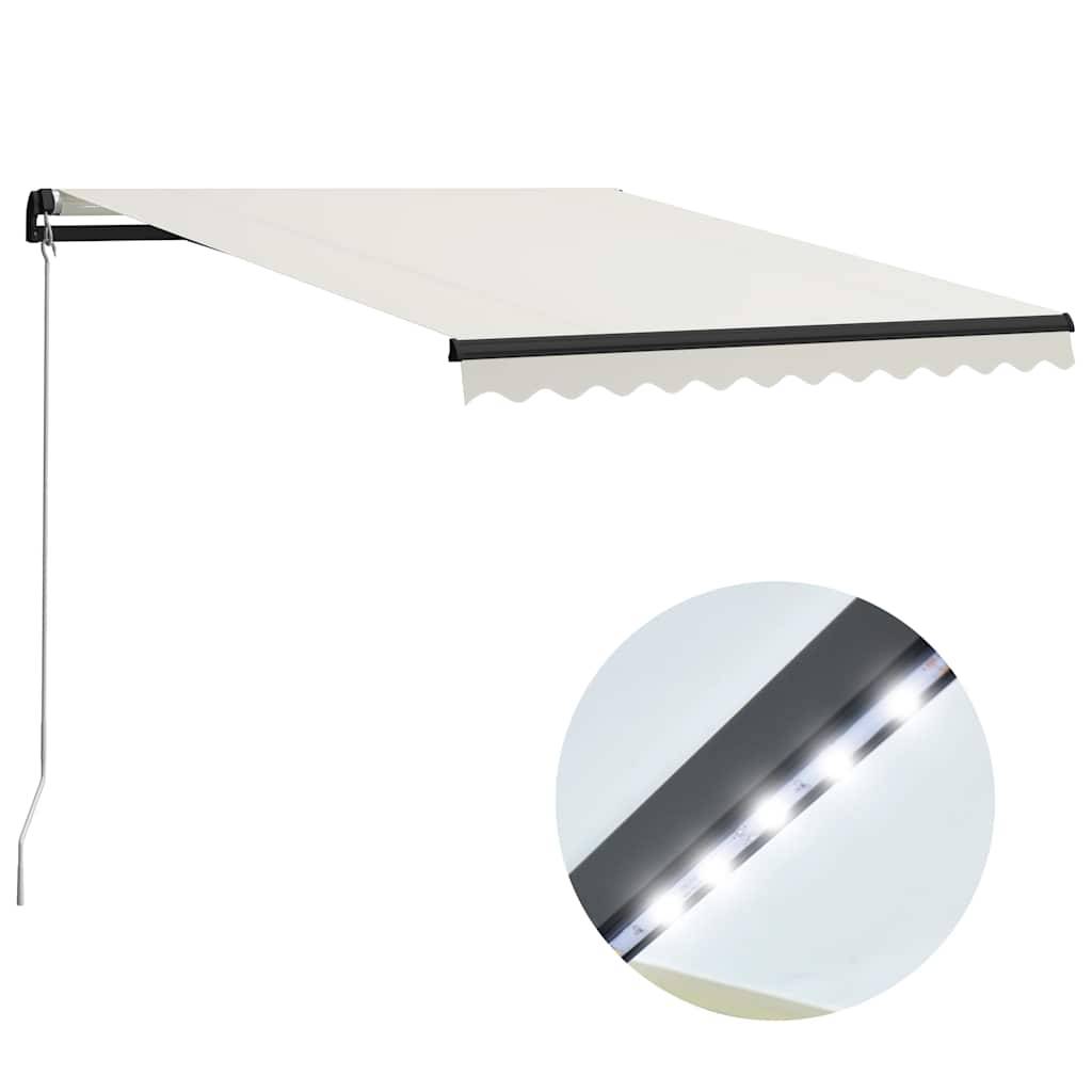 Store Banne Manuel avec Éclairage LED Aluminium pour Ambiance Extérieure Crème 300x250 cm – ComfortXL Outdoor Living - Image 1