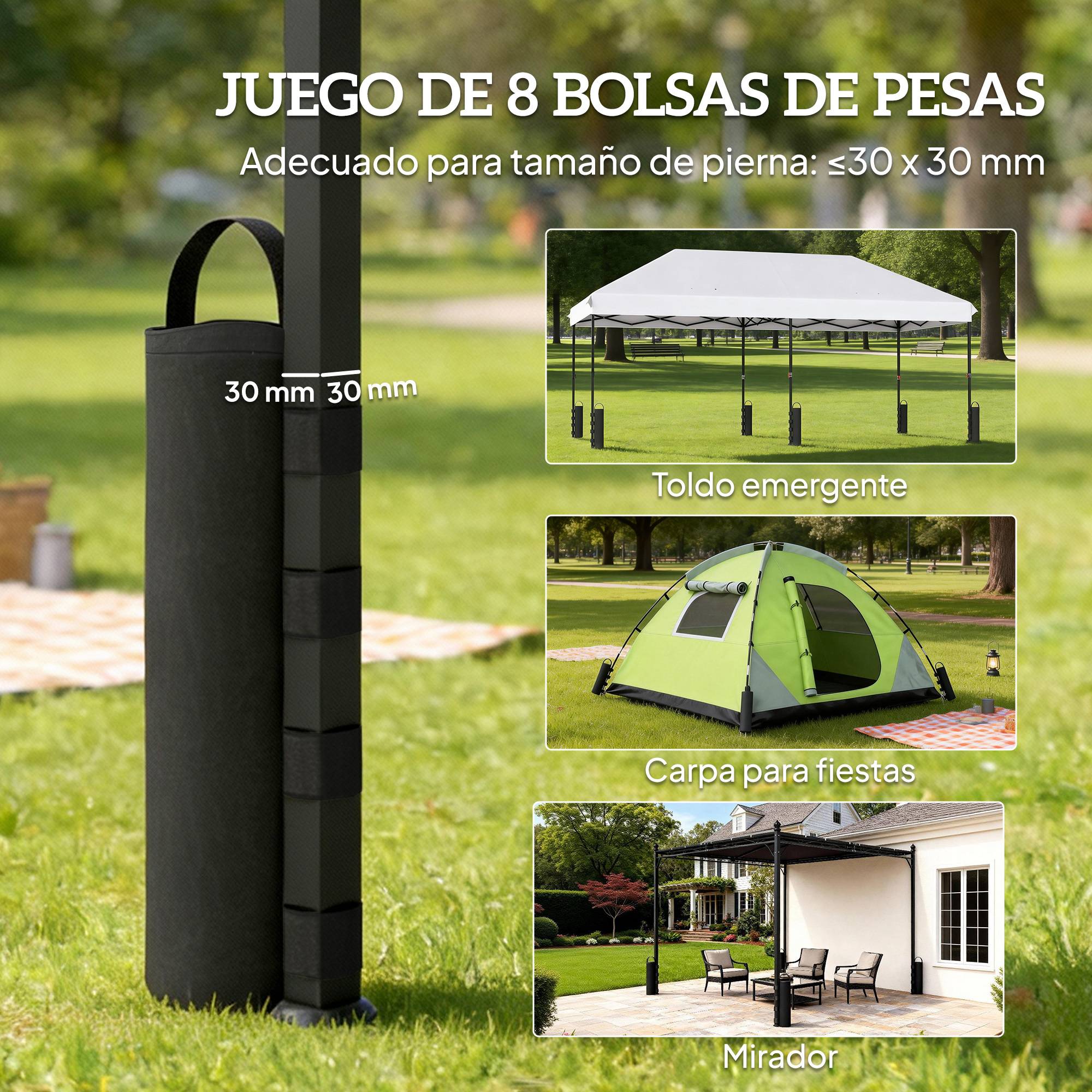 Lot de 8 Sacs de Lestage en Tissu Oxford 600D pour Pieds de Tonnelle ou Tente Ancrage au Sol Noir - ComfortXL Outdoor Living - Image 6