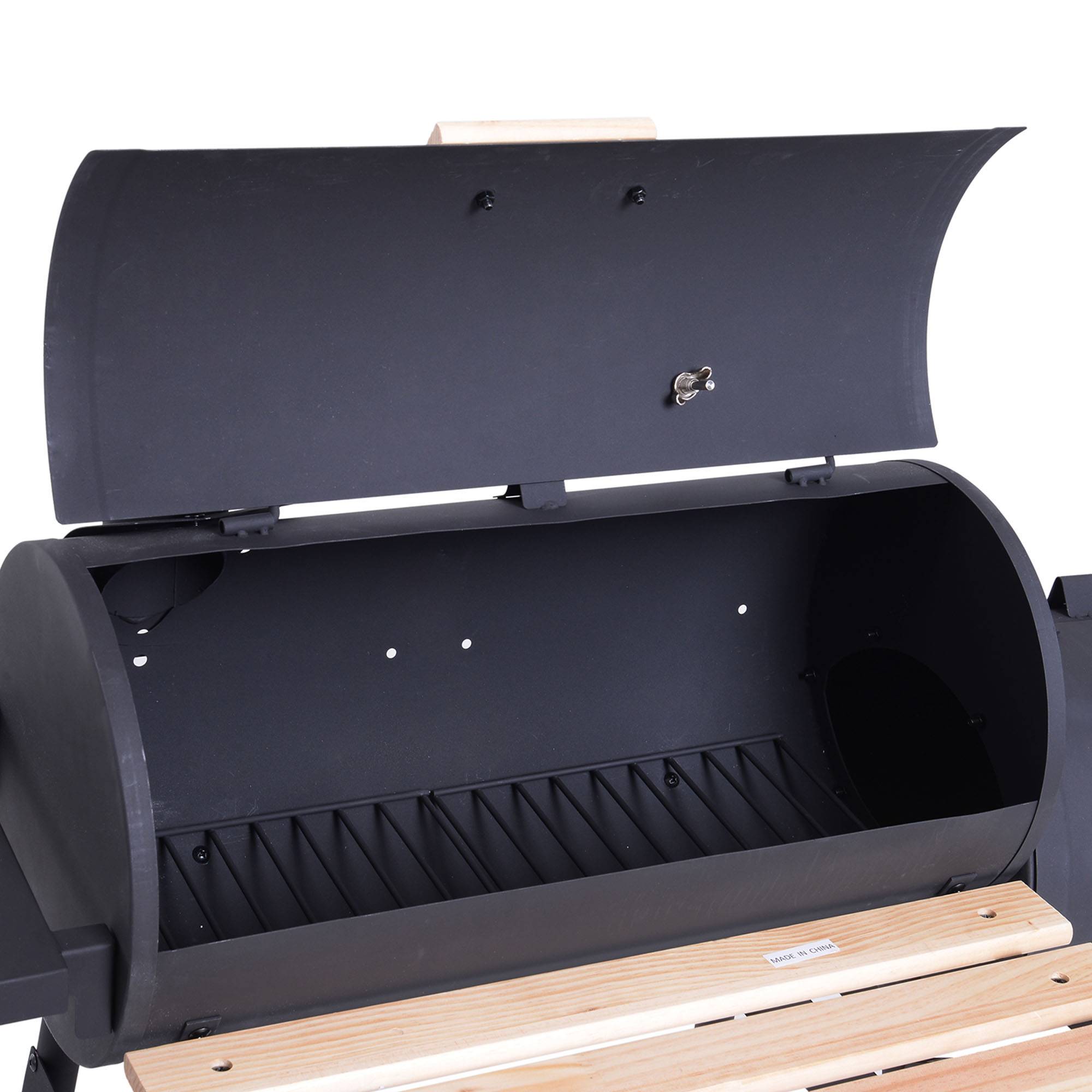 Outsunny - Barbecue à charbon fumoir BBQ grill smoker sur pied avec couvercle, roulettes, thermomètre, étagères  acier laminé à froid noir - Outsunny - Image 4