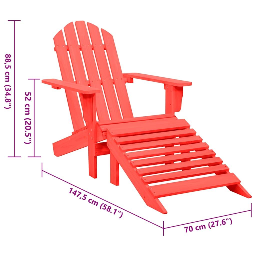PANGIVO - Chaise de jardin Adirondack bois sapin rouge 70 x 147.5 x 88.5 cm - PANGIVO - Image 8