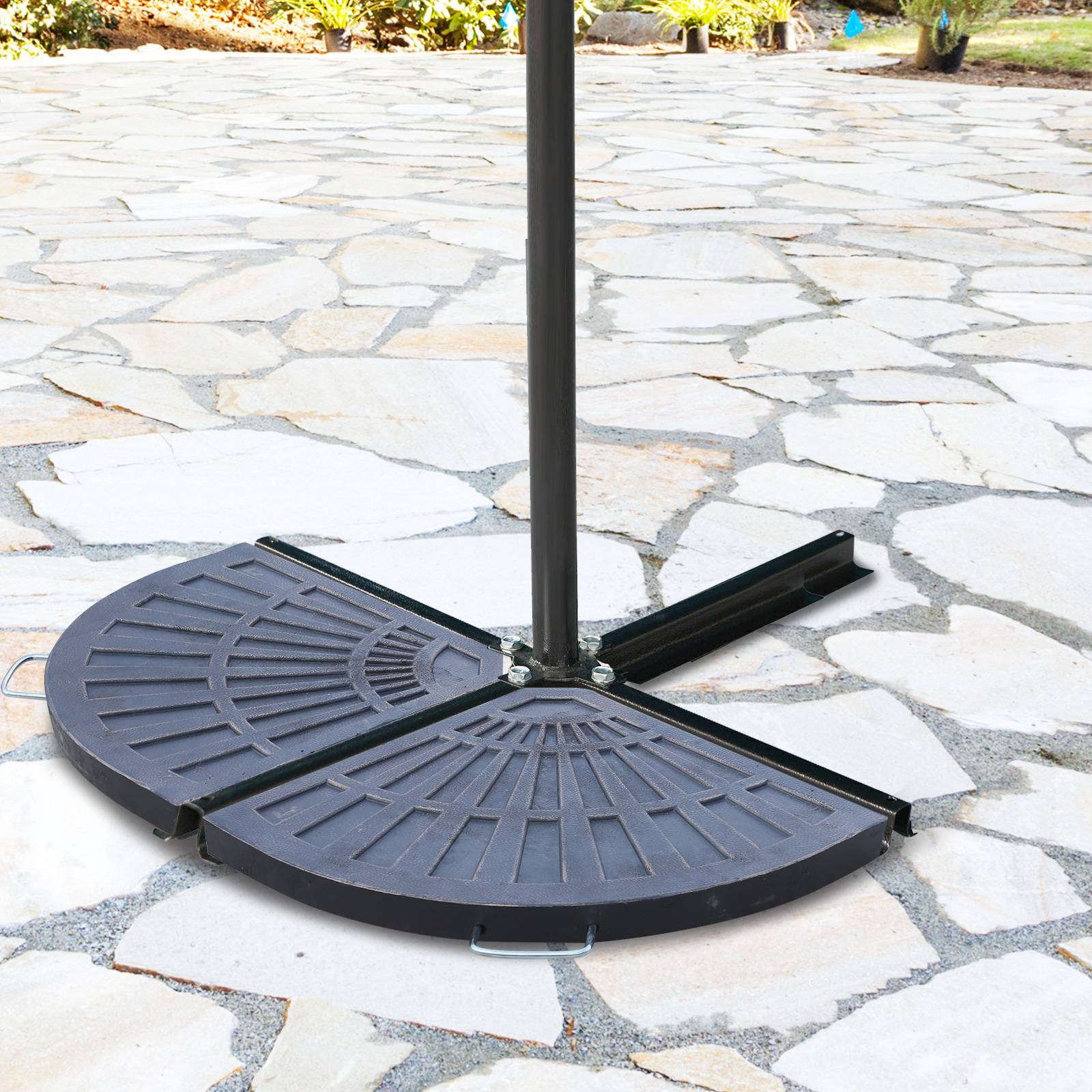 Lot 2 poids pour pied de parasol, base demi-ronde avec poignée, résine+ métal, bronze, 66x47x4,2 cm - Image 4