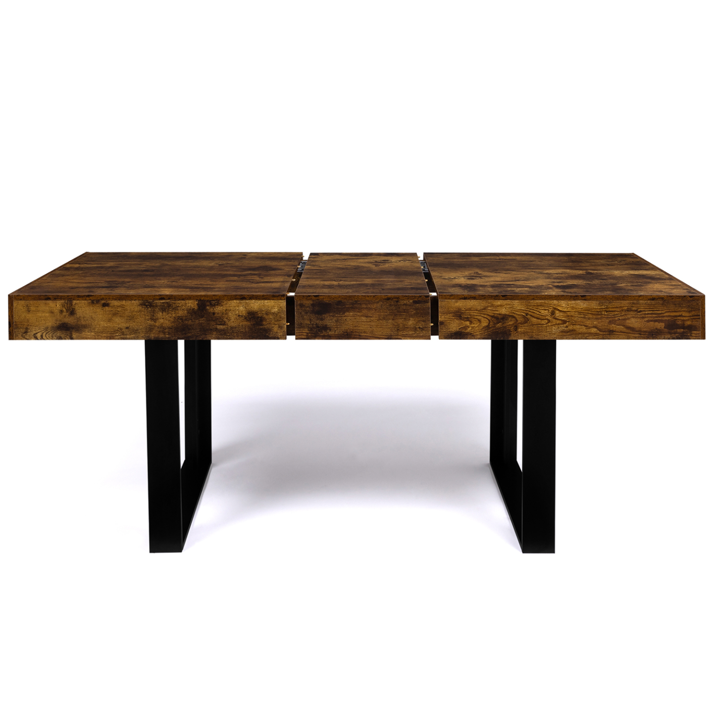 Table à manger extensible rectangle PHOENIX 4-8 personnes bois effet vieilli et noir 160-200 cm - Image 3