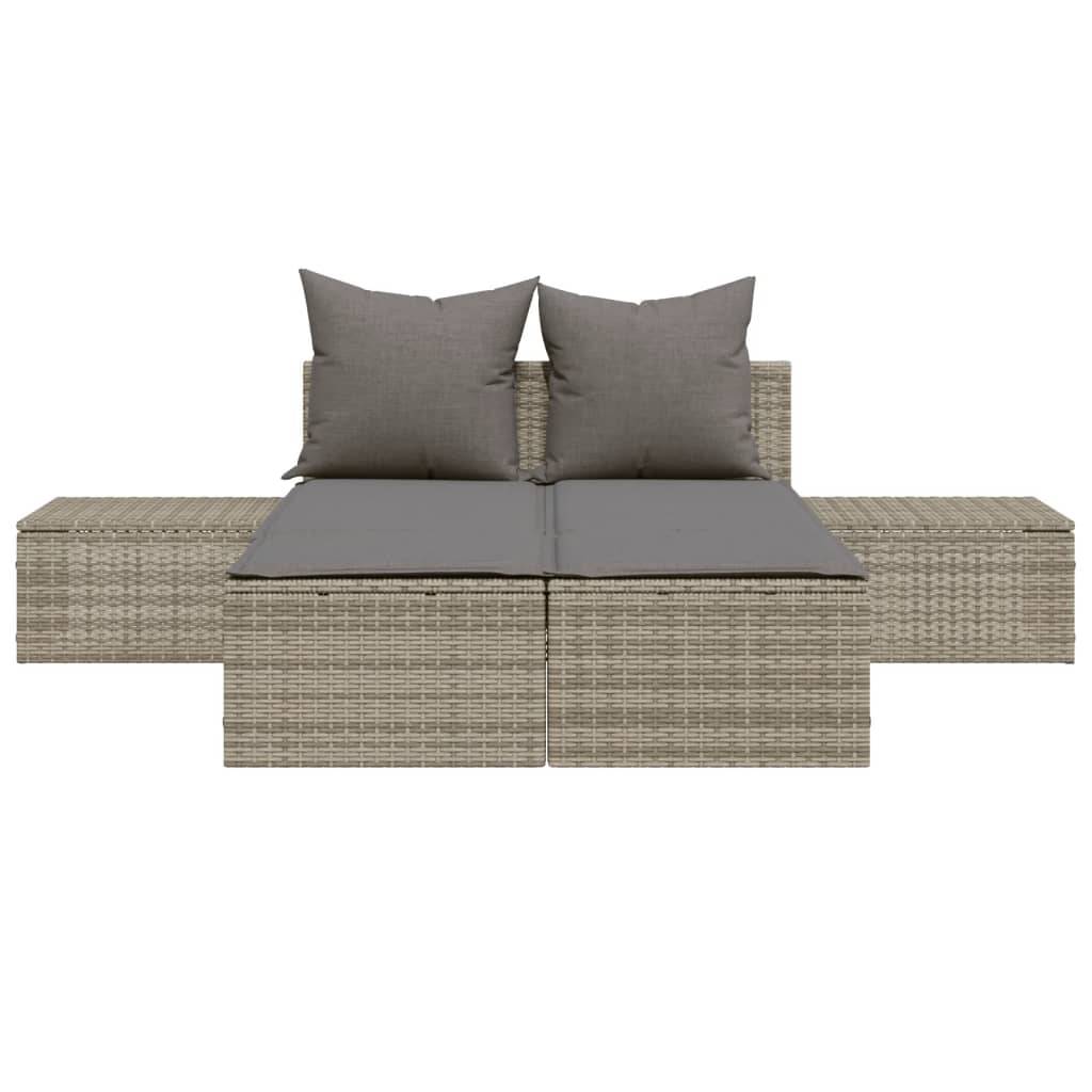 Chaise longue double résine tressée grise avec coussins 104 x 162 x 30 cm - PANGIVO - Image 4